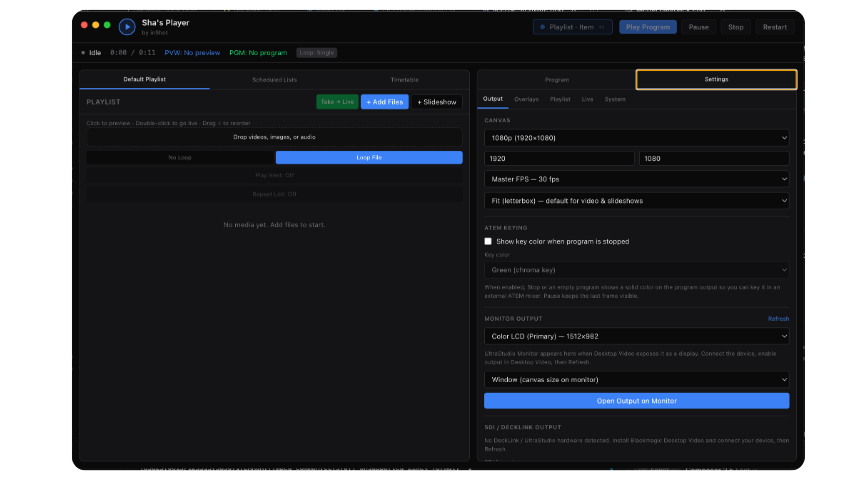 Settings & output